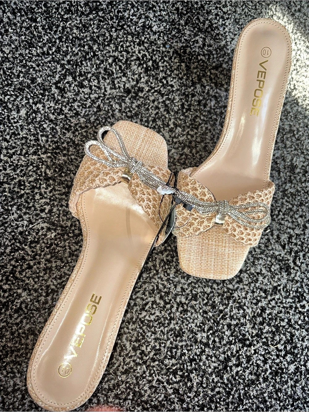 Vepose Women's Animal Print Heeled Mules Beige Size 10